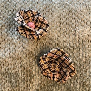 Set of 2 Chanel tweed camellia floral brooches